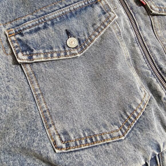 Levi's Premium Sherpa Bomber Jacket Small S Medium Wash Navy Satin 90s Vintage - Picture 3 of 15